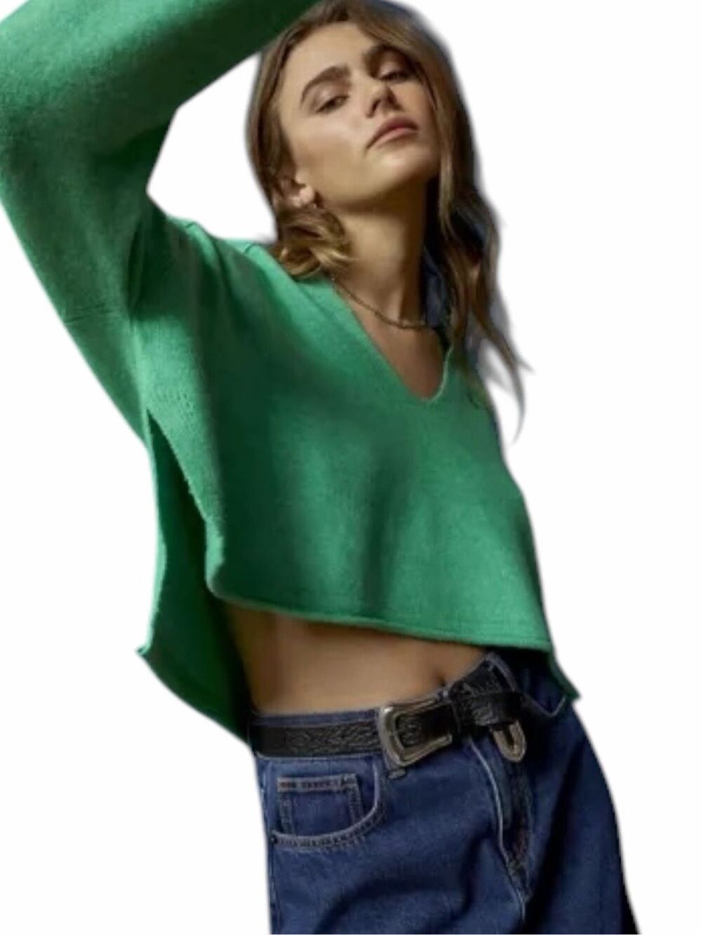 BDG Urban Outfitters Cardiff Notch Neck Sweater Green Cropped Oversized Size Sma